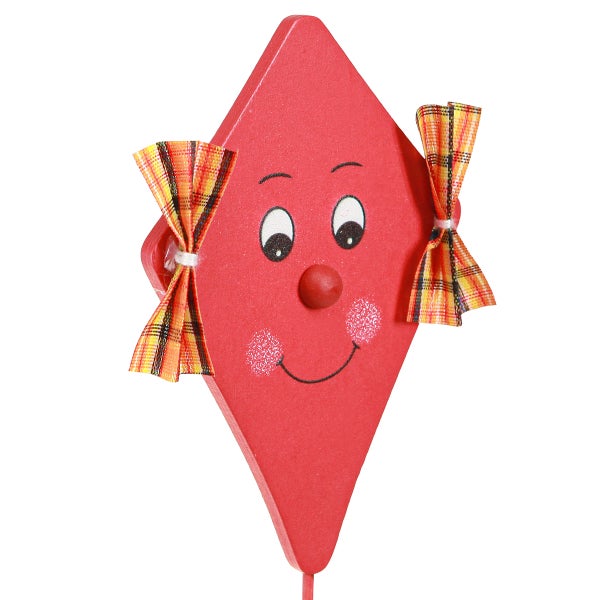 Dekoratives Holzschild in Rautenform mit Gesicht und Schleifen