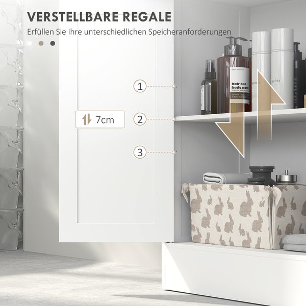 kleankin Badezimmerschrank Badschrank Hochschrank mit verstellbar Ablage, 2 Schubladen, 2 Türen, Schrank Aufbewahrungsschrank für Badezimmer, Wohnzimmer 60 x 30 x 108,8 cm Weiß