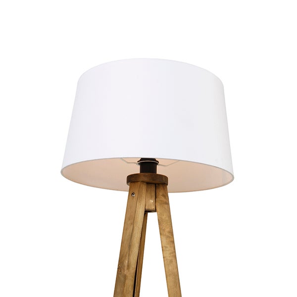 Stehlampe mit Schirm und Holzfuß