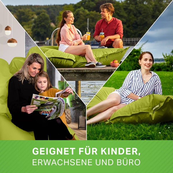 Green Bean Sitzsack 120x160cm 270 Liter Kinder & Erwachsene Bean Bag EPS Perlen Füllung Riesensitzsack Groß Draußen Outdoor Liegekissen Waschbar Wetterfest Lounge Chair Sitzkissen Bodenkissen Grün