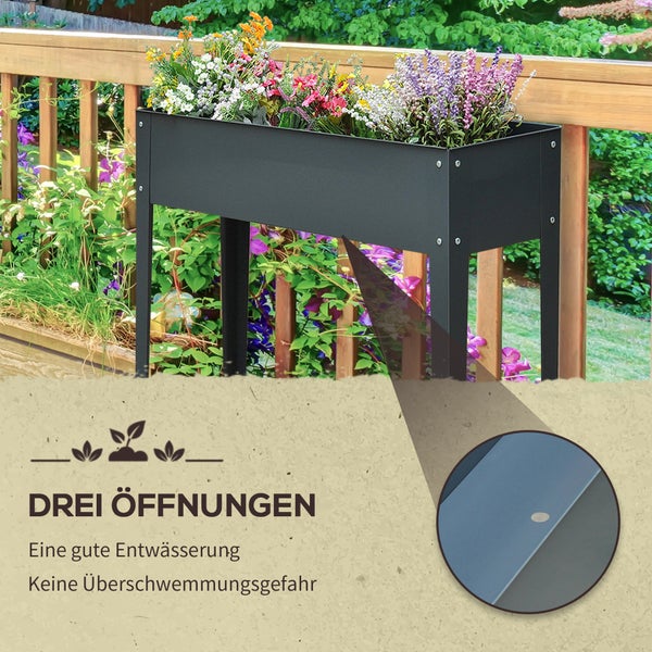 Outsunny Hochbeet, Kräuterbeet, Pflanzkasten mit 3 Abflusslöchern, Blumenkasten mit Füßen, Metall, 100 x 30 x 80 cm