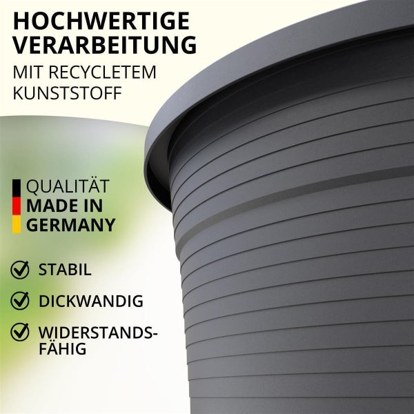 Plastard Blumentopf Terra Ø 46 cm Anthrazit, wetterfester Pflanzkübel, Pflanztopf, Blumenkübel, Übertopf für Innen & Außen aus Kunststoff mit Überlauf