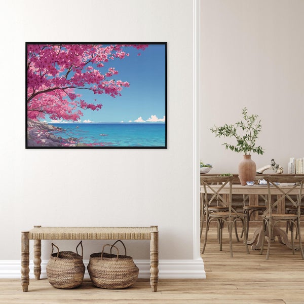 Gerahmtes Wandbild mit Wald und Bachlauf