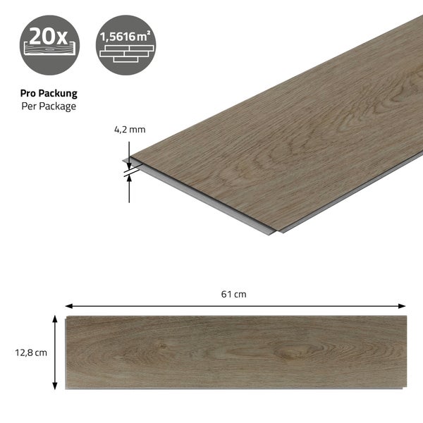 ML-Design Deluxe PVC Bodenbelag, Click Vinyl-Dielen Vinylboden, 61cmx12,8cmx4,2mm, Dicke 4,2mm, 3,12m²/40 Dielen, Fischgrät Eiche dunkel, Braun, Holzoptik, rutschfest, wasserfest, Belastungsklasse 34