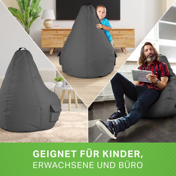 Green Bean Sitzsack mit Rückenlehne 80x70x90cm - Gaming Chair mit 230L Füllung Kuschelig Weich Waschbar - Bean Bag Bodenkissen Lounge Chair Sitzhocker Relax-Sessel Gamer Gamingstuhl Anthrazit