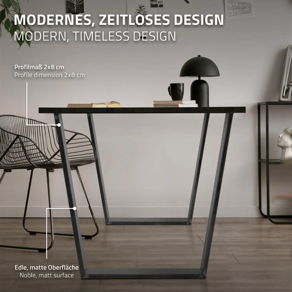 ML-Design 2er Set Tischbeine Trapez 75x72 cm, V-Form, Industrial, Profil 8x2 cm, Stahl pulverbeschichtet, geneigt, Industriedesign, Metall Tischgestell Esstisch Tischkufen Tischuntergestell Möbelfüße