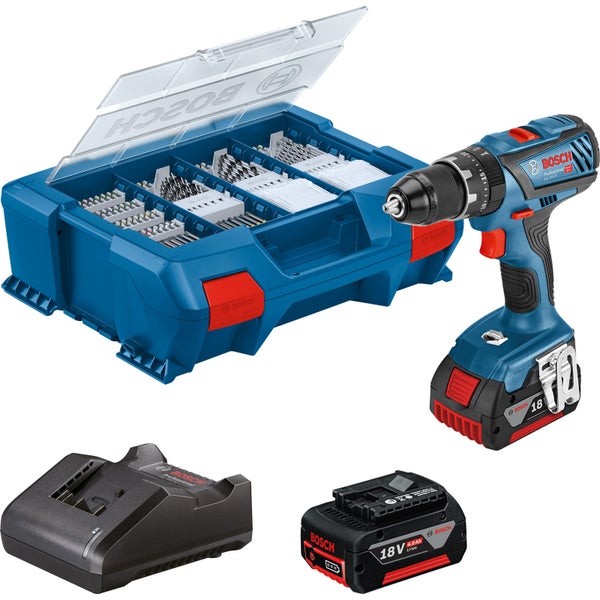 Bosch Akku-Schlagbohrschrauber GSB 18V-28 / 2x 4,0 Ah Akku + Ladegerät + 82tl. Zubehör-Set in L-Case - 06019E710B