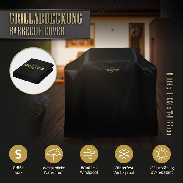 BBQ#BOSS Premium Grillabdeckung, Größe S 132x66x109 cm, aus Oxford-Stoff, Reißfest, Heavy Duty Outdoor BBQ Abdeckung, Gasgrill Abdeckhaube Wetterfest, Grill Schutzhülle Wasserdicht, Grillhaube Cover