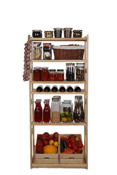PROREGAL Getränkekisten- & Weinregal SPREEWALD HxBxT 163x70x33cm 6 Flaschen auf 1 Ebene + 1 Ebene für Kisten + 4 Ablagen Massives Kiefernholz Natur