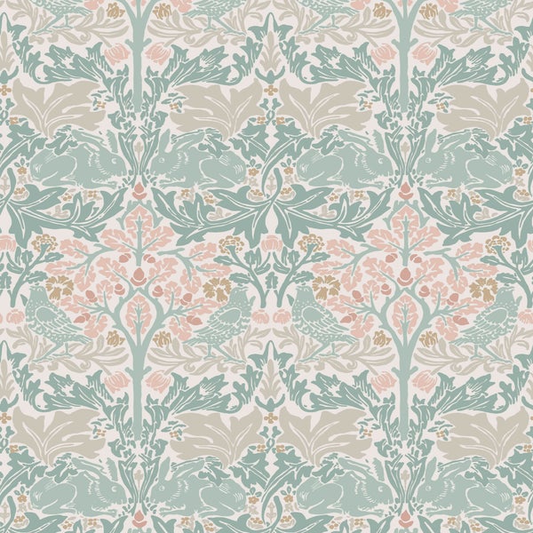 Muster mit Hasen, Vögeln, Blättern und Blumen