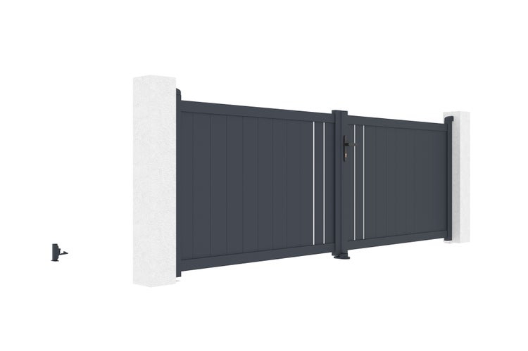 Flügeltor 3,5x1,2m GIONA + 2 EIFEL-Pfosten H.166cm Grau