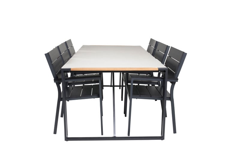 Texas Gartenset Tisch 100x200cm und 6 Stühle Levels schwarz, natur, grau. 100 X 200 X 73 cm