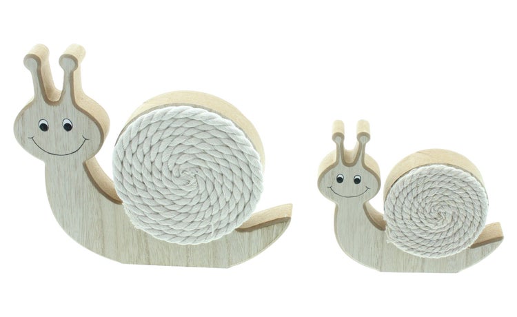 FRANK FLECHTWAREN | Schnecke Happy, 2er Set, MDF, BAUMWOLLE, 13 x 2,5 x 11 cm, 18 x 3 x 16,5 cm
