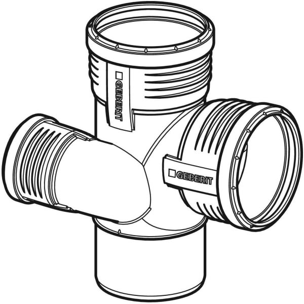 Geberit Doppelabzweig 90 Grad für Abwasserleitungen. Geberit Logo.