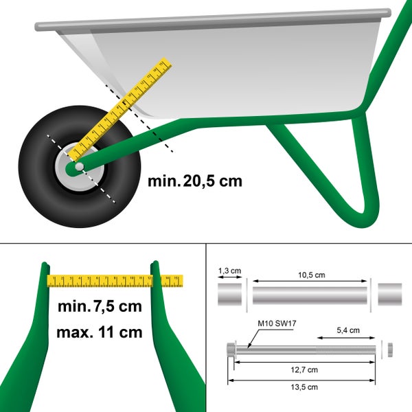 ECD Germany 2er Set Schubkarrenrad aus pannensicherem PU Vollgummi, Ersatzrad Gummirad mit Achse, 3.50-8, Ø350 x 80 mm, Schwarz, 150kg, Reifen mit Stahlfelge, PU-Rad Reifen für Schubkarre Gartenkarren