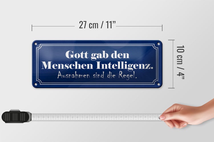 Blechschild Spruch 27x10cm Gott gab Menschen Intelligenz Dekoration