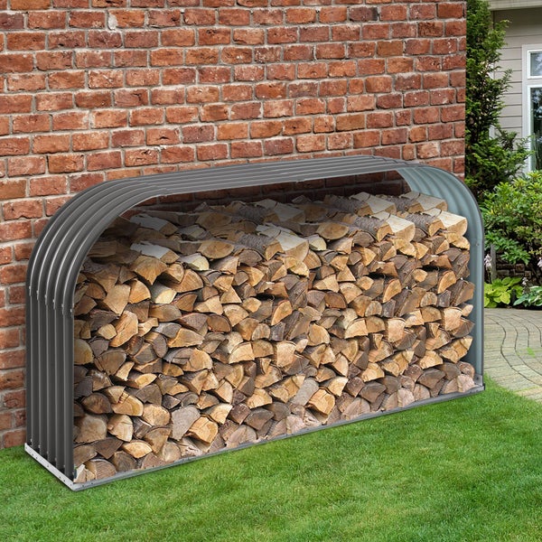 Outsunny Kaminholzständer, Holzlager, 212 x 46 x 112 cm, Stahl, Grau