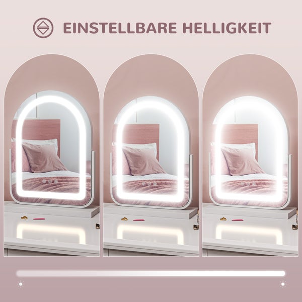 HOMCOM Kosmetikspiegel, 33 x 44,5 cm Schminkspiegel mit LED Licht, 3 Lichtfarben, 360° Drehbar Makeup-Spiegel mit Touch-Steuerung, Metallrahmen, Weiß