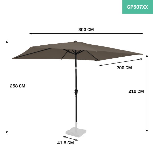 VONROC Sonnenschirm rechteckig 200x300 - Rechteckiger Sonnenschirm für Terasse, Garten, Balkon, Gastro - Knickbar, Kurbel, Wetterfest - Rapallo (Taupe)