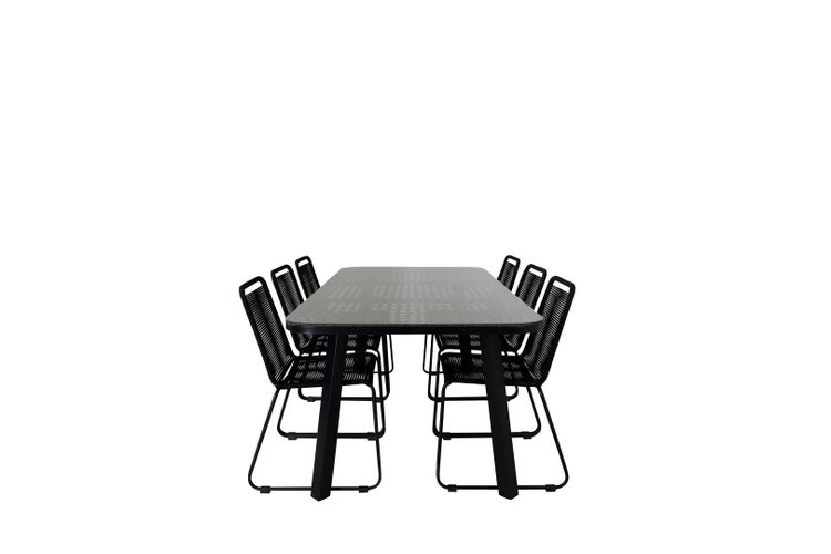Paola Gartenset Tisch 100x200cm und 6 Stühle stabelS Lindos schwarz, natur. 100 X 200 X 74 cm