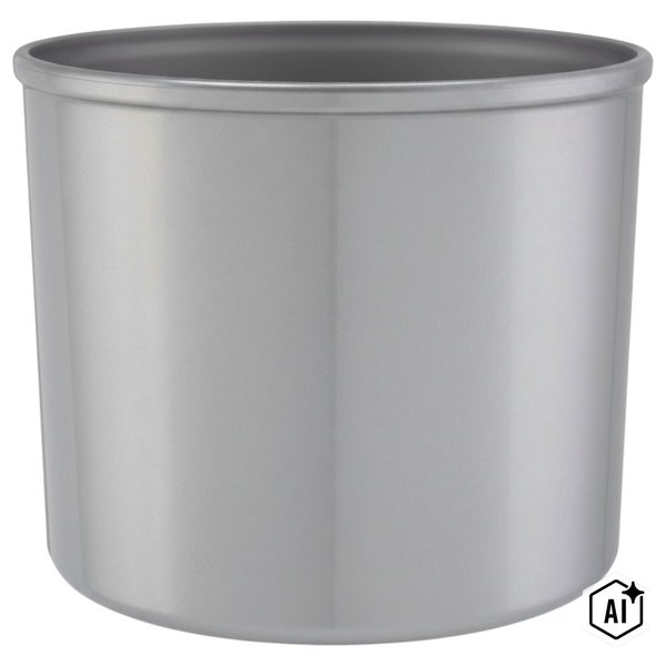 Zylindrischer Übertopf aus Kunststoff mit silberner Metallic-Oberfläche.