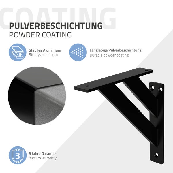 ML-Design 2 Stück Regalhalterung 180x180 mm, Schwarz, Aluminium, Schwebende Regalhalterungen, Regalwinkel, Wandhalterung für Regalbrett, Regalträger für Wandmontage, Wandregal Wandkonsole Regalstütze