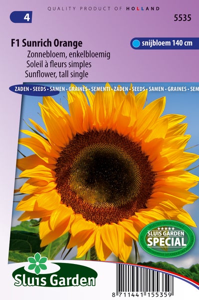 Sonnenblumensamenpackung mit dem Sluis Garden Logo