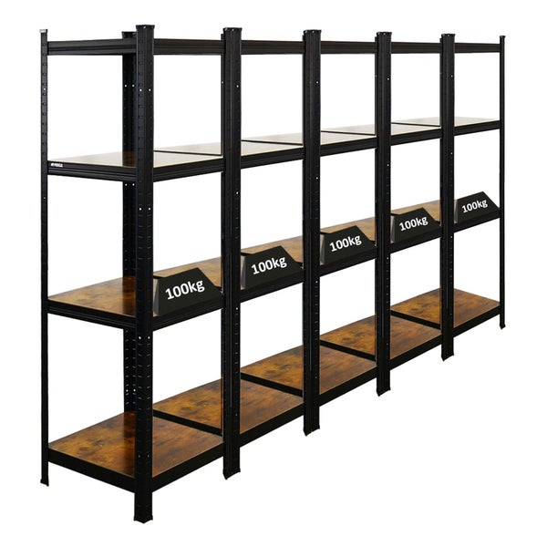 PROREGAL Mega Deal 5x Vintage Series Schwerlastregal Ragnar HxBxT 150x45x45cm Fachlast 100kg Vintagebraun-Schwarz, Steckregal, Garagenregal, Lagerregal