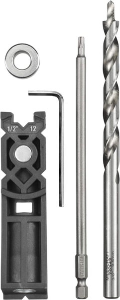 kwb Taschenloch-Bohrschablone/Bohrlehre inkl. 9 mm Bohrer, Tiefenstop und TX-20 Bit 150 mm, 122 - 38 brettstärken