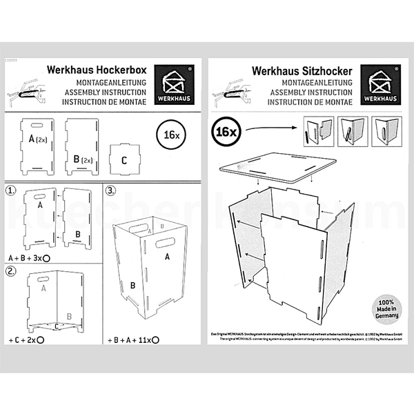 Montageanleitung für Werkhaus Hockerbox und Sitzhocker mit Stecksystem und Gummiringen