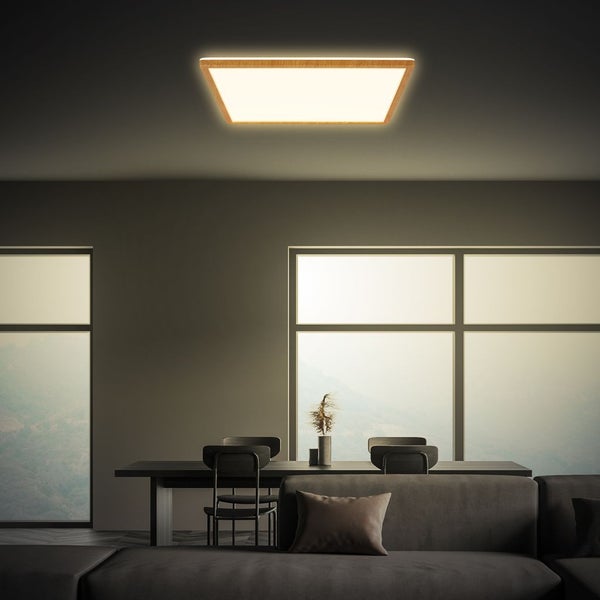 LED Deckenlampe Holz Deckenleuchte Wohnzimmer Indirektes Licht Flach Warmweiß