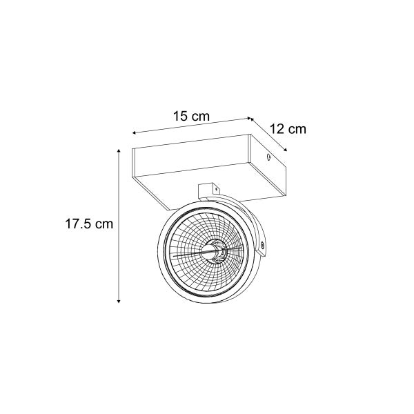 Technische Zeichnung einer Deckenleuchte mit den Maßen 15 cm, 12 cm und 17,5 cm.