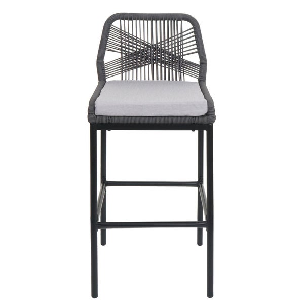 Barhocker mit Sitzkissen und geflochtener Rückenlehne