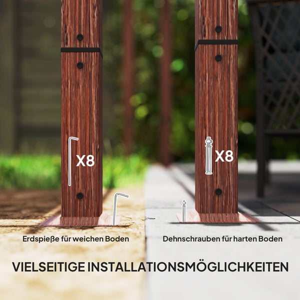 Outsunny Pergola ca. 3x3m Garten Pavillon mit magnetischen Pad, Terrassendachung aus Aluminium, Gartenpavillon mit verstellbares Dach, Freistehend, UV Schutz 30+, für Terrasse und Garten, Naturholz