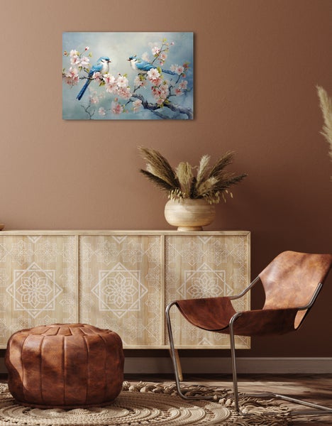 Leinwandbild, Canvasmaterial, Handmade in Deutschland, Wandbild, bedruckt, Vögel und Kirschblüten_ CCS00412 in 60x40cm