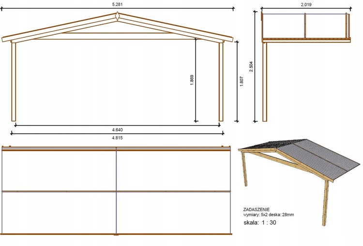 Überdachung für Veranden, Terrassen und Gartenhäuschen - 5x2m