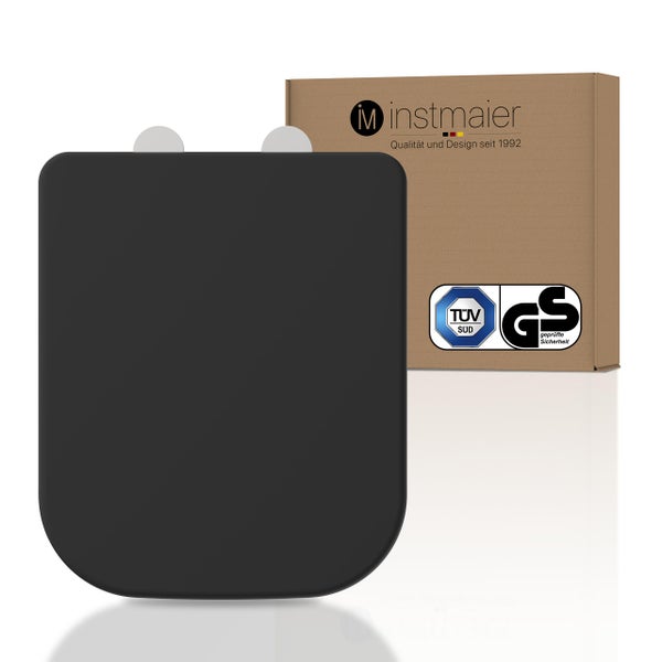 instmaier WC Sitz | TÜV geprüft | Toilettendeckel mit Absenkautomatik | Klobrille Schwarz | Eckig, passt für Renova Keramag Nr. 1 | mit Schnellverschluss | Duroplast
