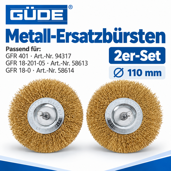 Güde Metall Ersatzbürsten 2er Set mit 110 Millimeter Durchmesser für Fugenreiniger