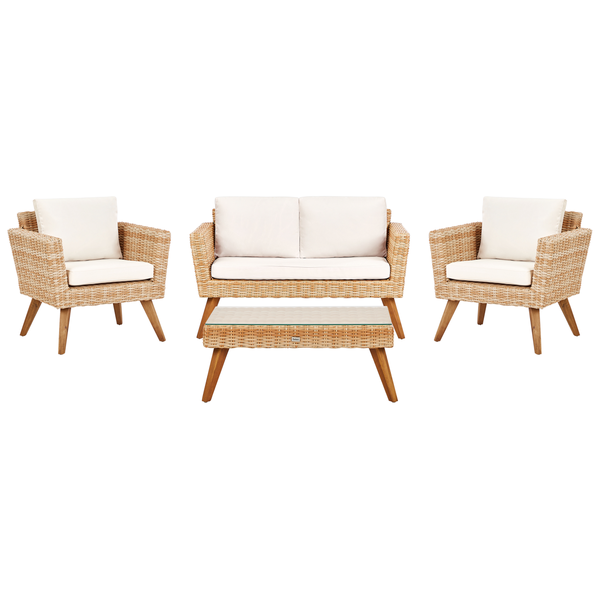 Gartenmöbelset mit Sofa, zwei Sesseln und einem Tisch