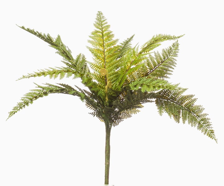 Künstlicher Farnzweig mit detailgetreuen grünen Wedeln und strukturiertem Stiel.