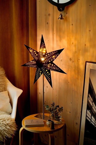 Sterntaler Dekostern | Weihnachtsstern Papier | Samt | Faltstern mit Ständer | 45cm | Innen | Glühbirne | Netzstecker