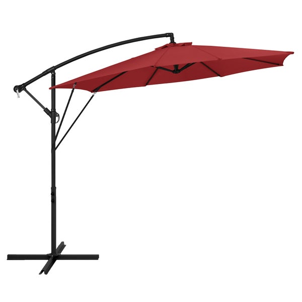 Freischwingender Ampelschirm mit Gestell aus Metall und Bespannung, ideal für den Garten oder die Terrasse.
