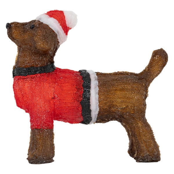 ECD Germany LED Weihnachten Hund Dackel mit Mütze und Pullover, 37x34 cm, Gartenfigur mit 40 warmweißen LEDs, IP44, Innen-Außen, Acryl Hundefigur, Weihnachtsfigur Weihnachtsbeleuchtung Weihnachtsdeko