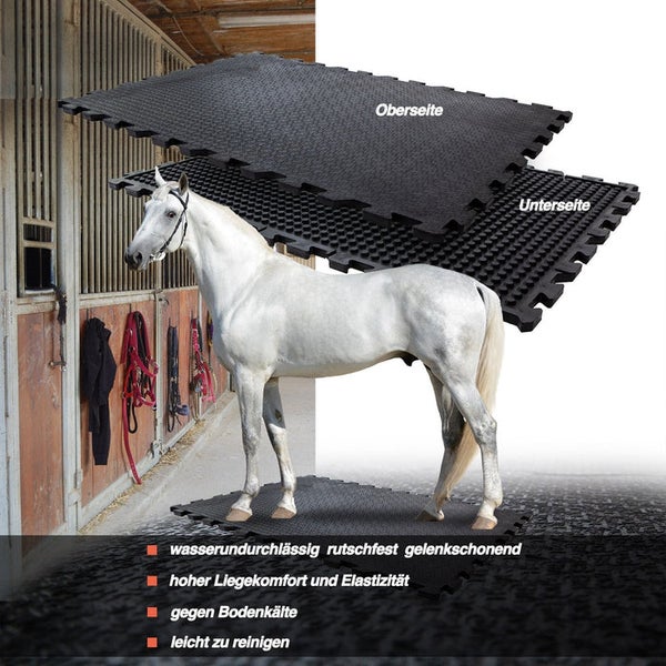 FLOORDIREKT Puzzle-Stallmatte aus Gummi Lagama - Stallboden - Wasserbeständige Bodenmatte - Glatt bedruckte Oberseite - 120 x 80 cm