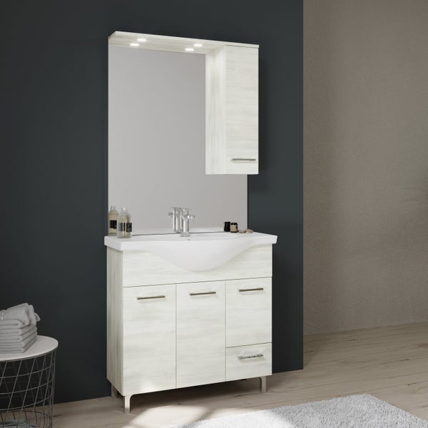 Möbelset für das Badezimmer 85 cm, bodenstehend, Eiche weiß | Rimini