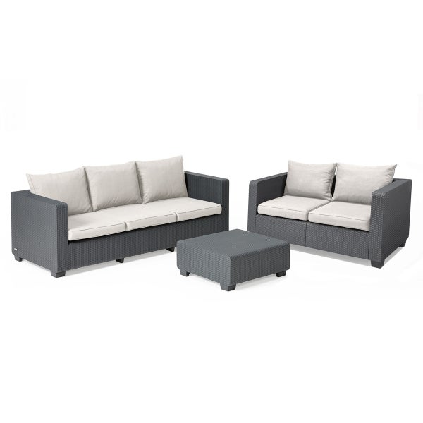 Allibert Salta Gartenmöbel Set mit Gartensofa und Esstisch Wetterfeste Rattanoptik Gartenlounge