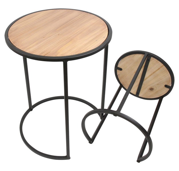 FRANK FLECHTWAREN | Beistelltisch Circle, 2er Set, METALL, HOLZ, 30 x 30 x 40 cm, 40 x 40 x 50 cm