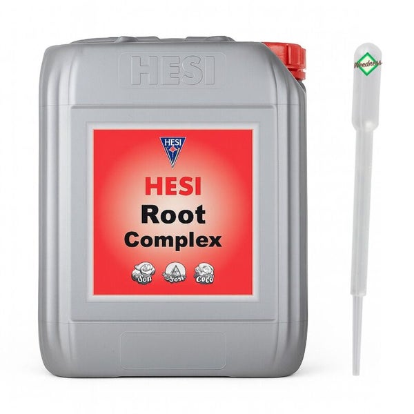 HESI Root Complex Wurzelstimulator im grauen Kanister mit einer Pipette.
