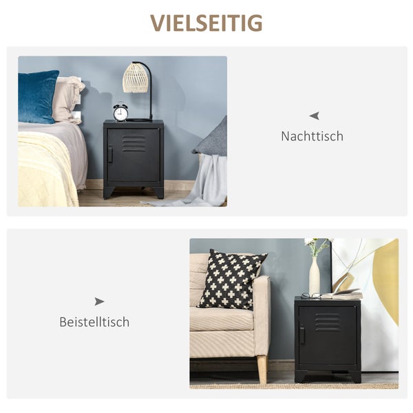 HOMCOM Nachttisch Nachtschrank Schlafzimmer Beistelltisch mit verstellbarem Regal Tür Nachtkommode Industriedesign, 50 x 40 x 47,5 cm, Metall, Schwarz