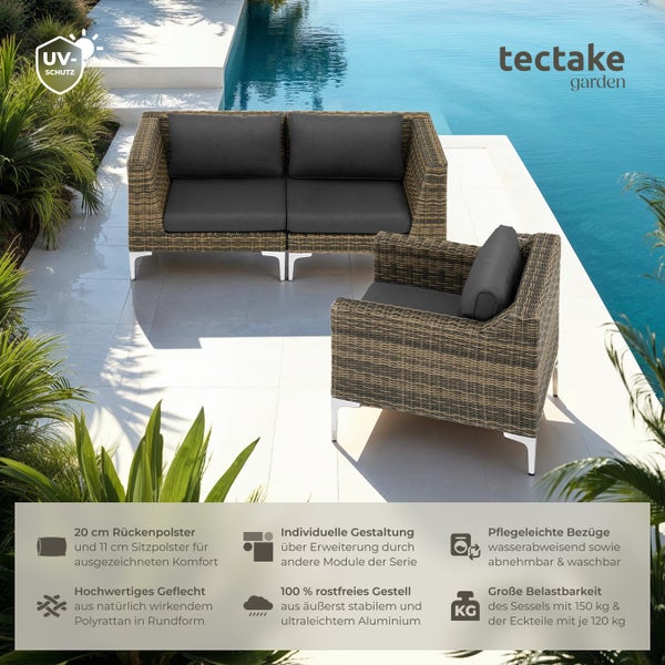 Modulares Rattanset tectake Villanova kein Aufbau Eckelemente und Sessel mit Aluminiumgestell anthrazit-meliert